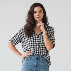 Madewell Buffalo Check Flannel Short Sleeve Courier Button Down Shirt Sz. XS